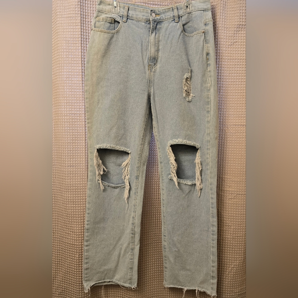 Women's PrettyLittleThing Light Blue Distressed High Waisted  Denim Jeans Sz 10